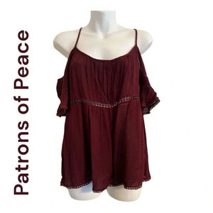 Patrons of‎ Peace Flowy Black Off-The-Shoulder Top small